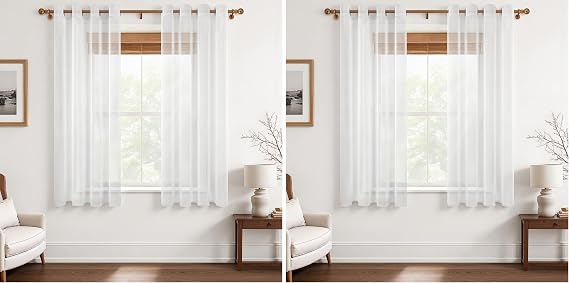 MRTREES Net Curtains for Windows 48 Inch Drop, White Net Curtains with Eyelet for Bedroom and Kitchen, 2 Panels 140x122 CM 55x48 Inch White (Pack of 2)