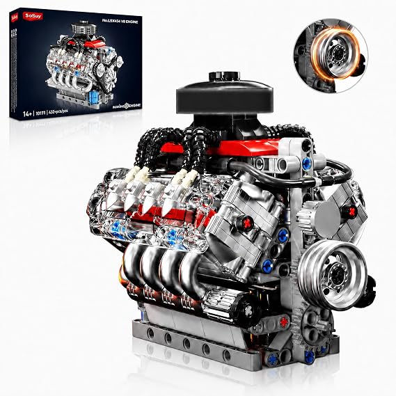 Sosuy V8 Car Engine Model Kit Mini Motor Building Blocks Sets that can Runs