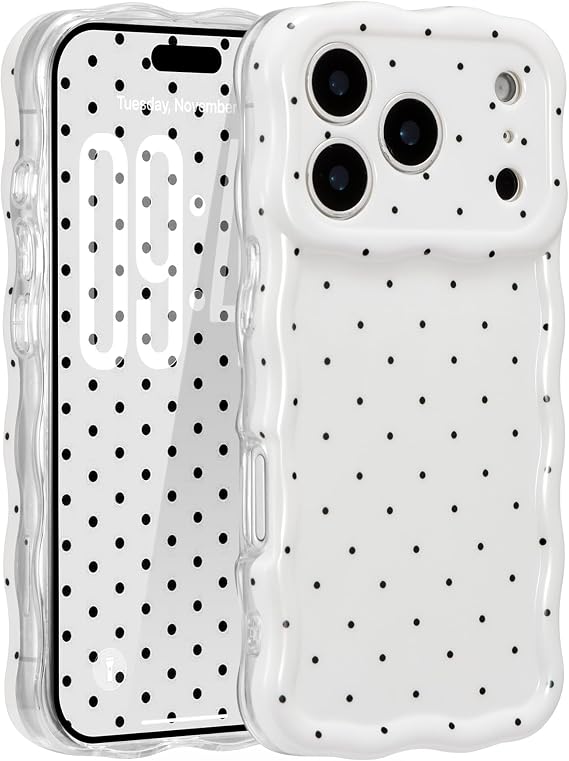 ZCDAYE for iPhone 17 Pro Max Case Wavy Edge Phone Case White Polka Dots