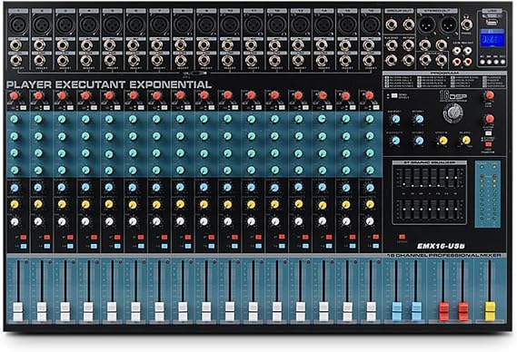 Professional DSP Digital Mixer with Mono 4-Band Tone Adjustment, 16 Reverb Effects, Real-time Monitoring, Dual Grouping Input, MP3/U Disk Playback for Stage Use