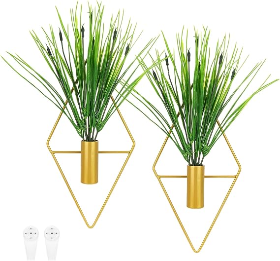 M METERXITY 2 Set Hanging Planters with Artificial Aquatic Plant Diamond Shape [Golden]
