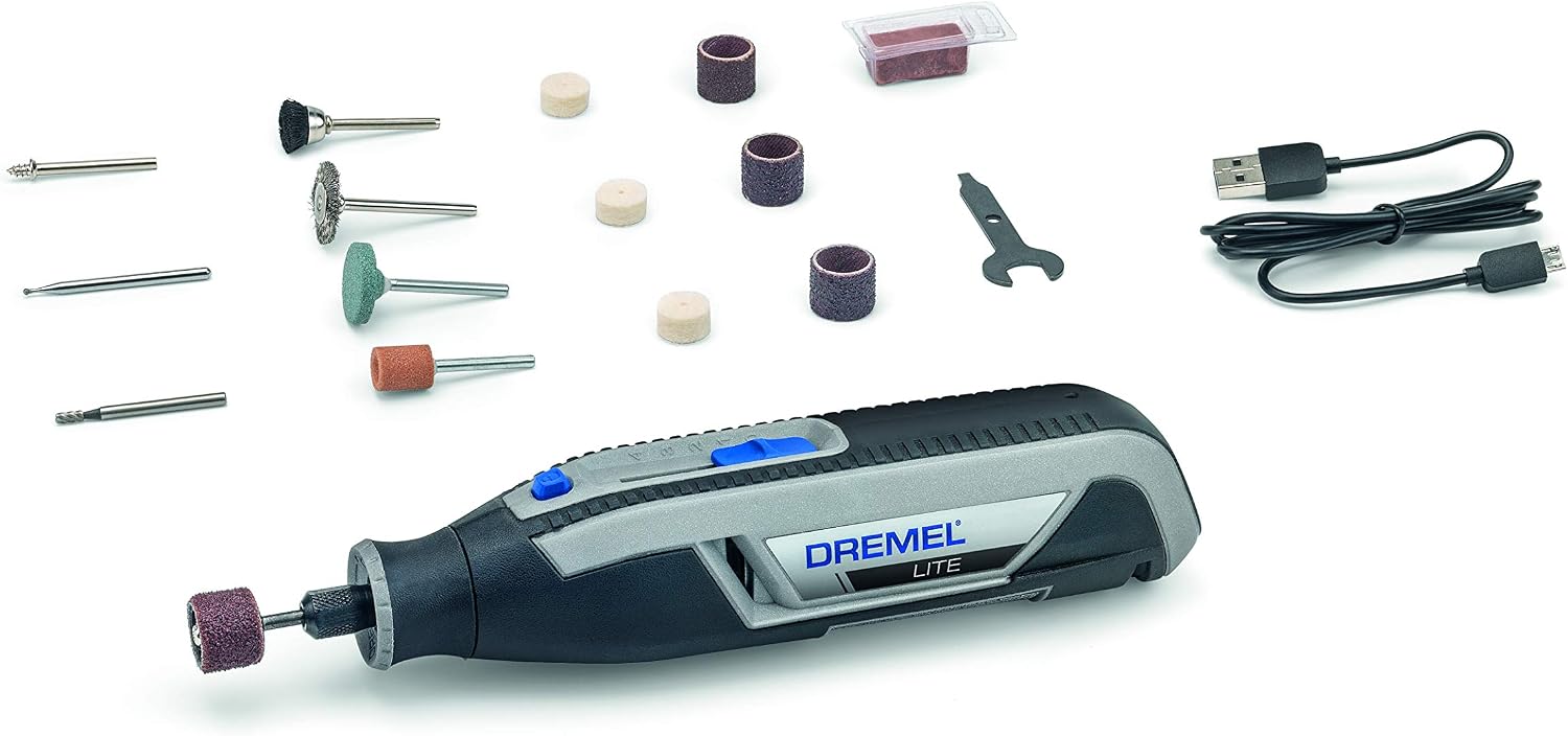 dremel lite 7760 battery multitool 3.6v set with 15 accessories variable rotation speed 8000 - 25000 rpm - for carving engraving grinding sharpening cleaning sanding