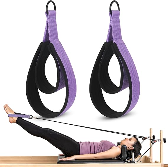2PCS Pilates Double Loop Straps for Reformer Feet - Fitness and Yoga Equipment - D-Ring Exercise Straps for Gym and Home Workouts