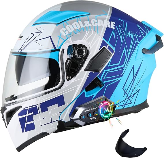 Bluetooth Modular Motorbike Helmet ECE Flip-Up Dual Visor Built-in Speakers