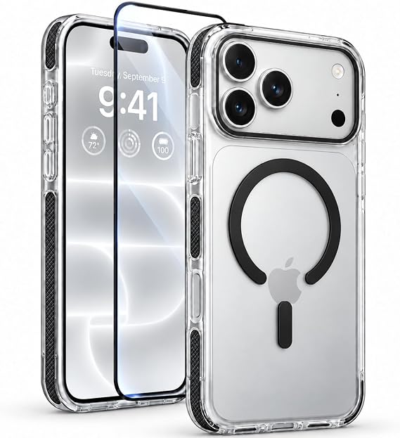 iPhone 18 Pro Max用クリア磁気ケース 強化ガラス付き