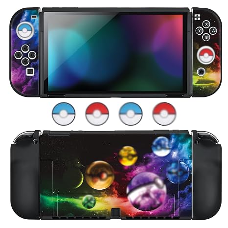 DLseego Protective Case for Switch OLED,Slim Soft Shell Dockable Cover with Handle Case and Joystick Caps,Shock Absorption Switch OLED Protective Cover-Elf Balls