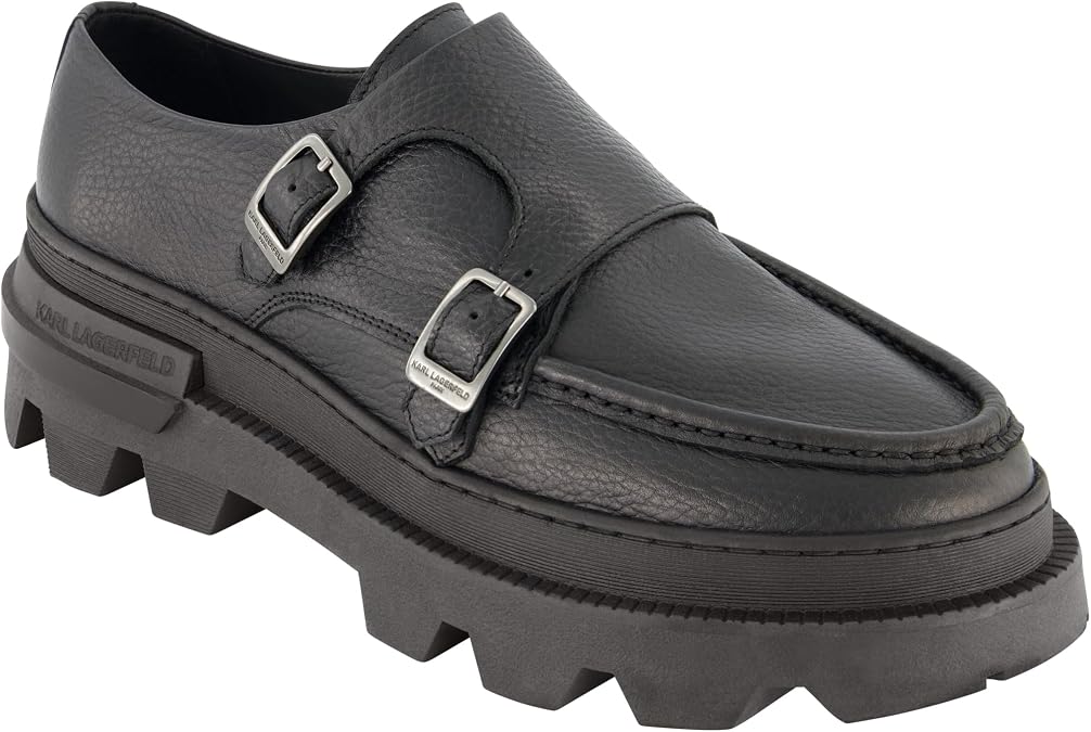 KARL LAGERFELD Men's Tumbled Leather Double Monk Moc Toe ShoeSneaker