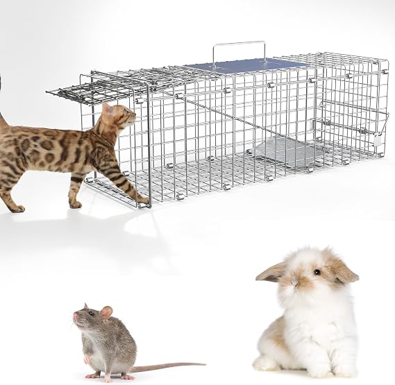 Humane 生きている動物ケージトラップ 折りたたみ式亜鉛メッキスチール アライグマ グラウンドホッグ 野良猫用 24インチ x 8インチ x 7インチ 高耐久 屋内/屋外 キャッチ&リリース