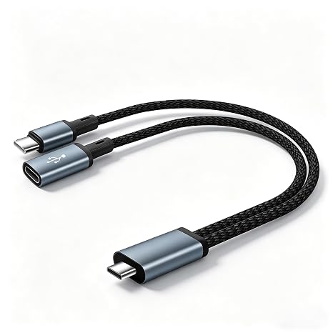USB Type-C 2.0 Splitter Cable,USB-C to Dual USB-C Male/Female Short Cable,2 in 1 Type-C Y-Splitter Extension Cable Supporting Data Transfer for Phones,Tablets,USB Drives–9.5in