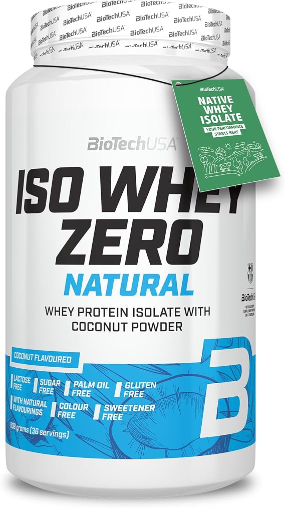 BioTechUSA Iso Whey Zero Natural Protein Powder | 80% Protein | Naturally Flavoured | Gluten-Free | Lactose-Free | No Additives | No colorings | 908 g | Coconut