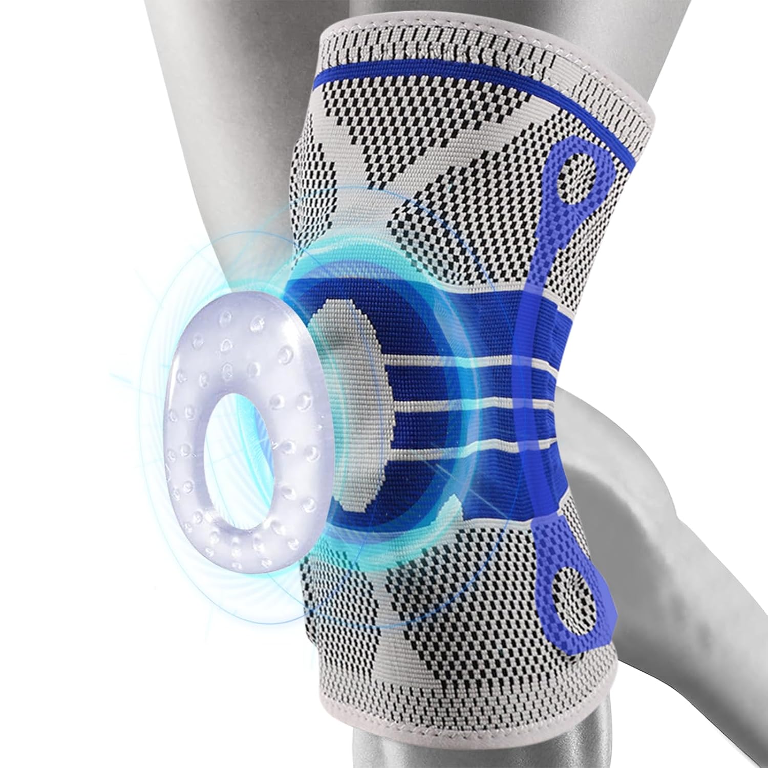 Knee Brace, Knee Support Brace for Women and Men, Compression Knee Sleeve with Patella Gel Pad & Side Stabilizers for Running, Gym, Hiking, Sports, Greyish Blue, XL