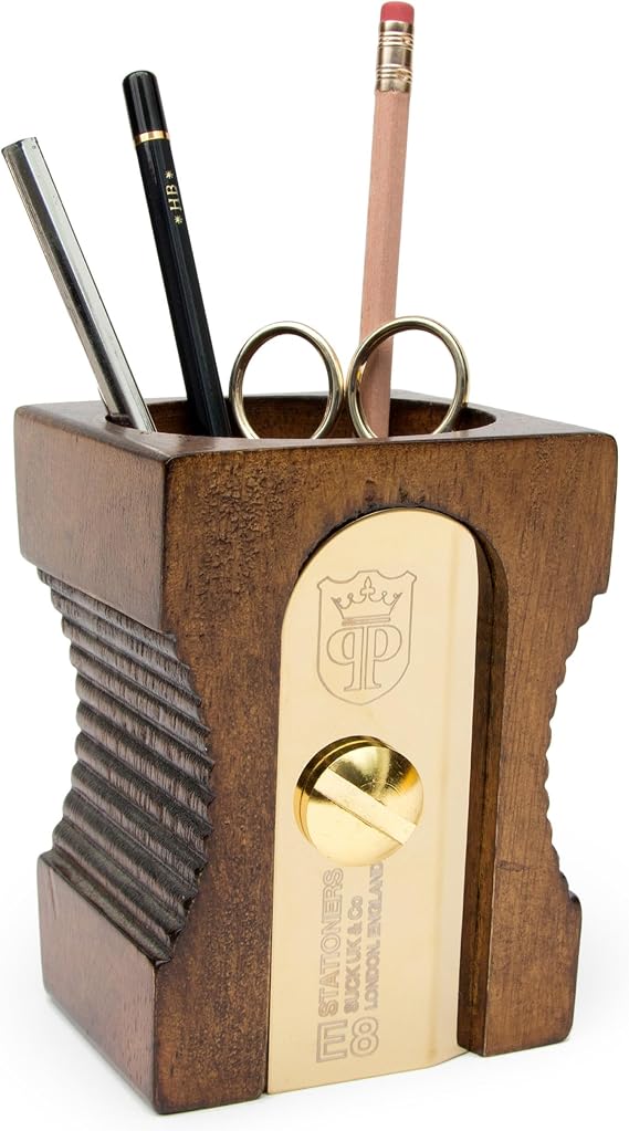 Suck UK Pen Holder For Desk | Stationary Organiser | Wooden Pen Pot | Novelty Pencil Sharpener | Desk Tidy | Office Accessories | Desk Accessories For Men | Wooden Pencil Pot | Teacher Gifts | Dark