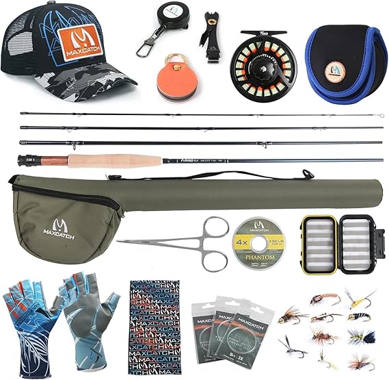 MAXIMUMCATCH Maxcatch Amigo Fly Fishing Rod and Reel Combo 9FT 4-Piece 4/5/6/7/8 Weight Complete Fishing Outfit