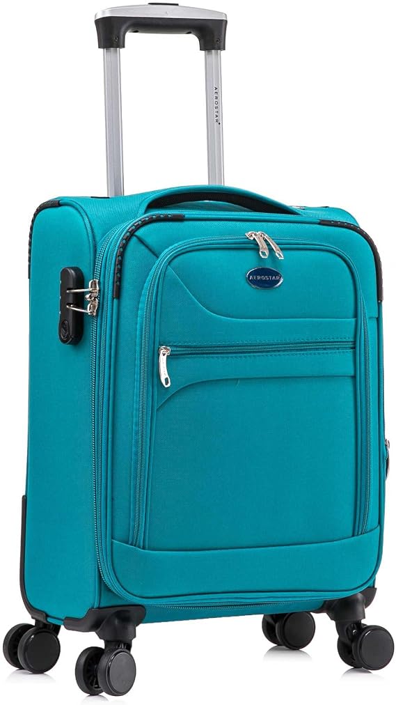 Aerostar Carry-on 20" Lightweight Soft Expandable Suitcase, Hand Luggage 4 Wheels & Combination Lock, 55x35x20cm | Accepted All Airlines easyjet, RyanAir, British Airways (Teal, 36 litres)