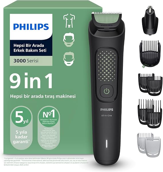 Philips 3000Serisi 9in1,Erkek Bakım Seti,Yüz/Saç/Vücut Tıraş Makinesi, Cilt Dostu Bıçaklar,MG3946/15