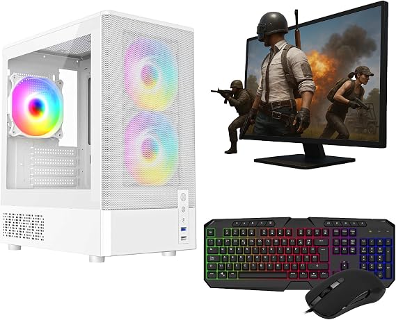 Gaming PC – Intel Core i5, GT 710 2GB Graphics, 16GB RAM, 1TB HDD + 128GB SSD, Windows 11 Pro, 22" Monitor, Keyboard, Mouse – High-Performance Gaming PC Bundle (CIT F3 White)
