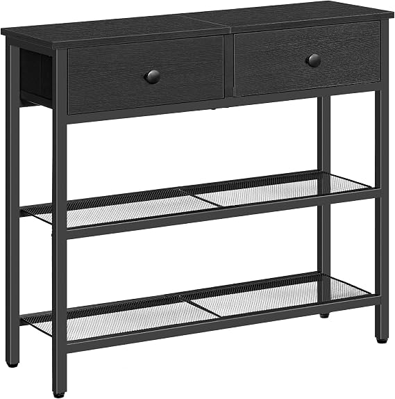 HOOBRO Console Table, Slim Console Table with 2 Non-woven Drawers, Hallway Table with Storage, Slim Sofa Table for Small Spaces, Living Room, Black EBB72XG01
