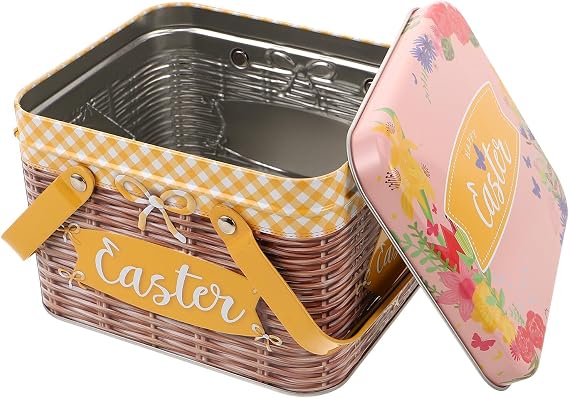 SHINEOFI Cartoon Cookie Box Metal Airtight Tin Container Lid Square Tinplate Holiday Treat Box for Candy Biscuit Storage