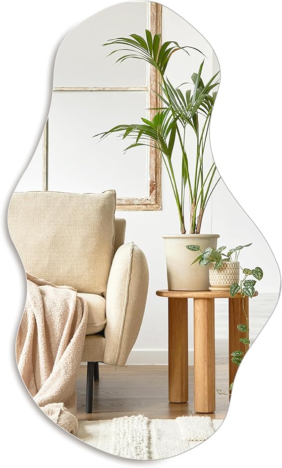 PERFNIQUE Asymmetrical Irregular Wall Mirror, 71 x 43cm Decorative Modern Mirror for Bathroom Bedroom Living Room Entryway, Cloud Frameless Mirror, Wall Mounted (71 x 43cm)