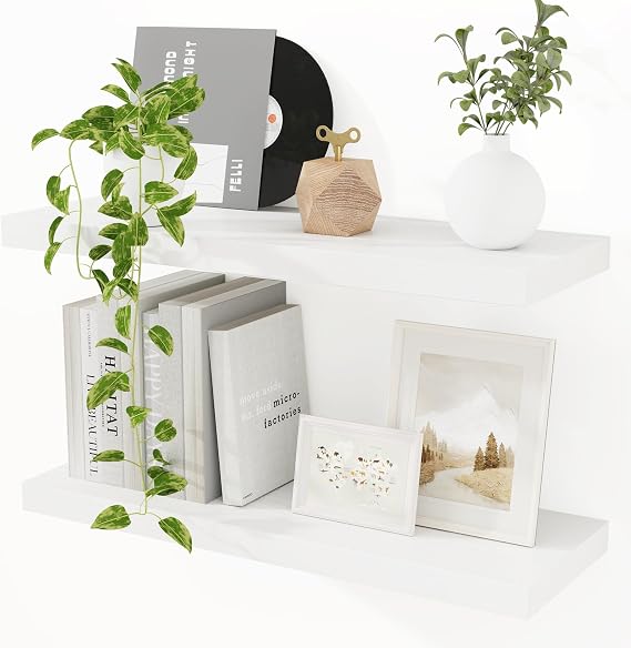 Feihorrm 60cm Floating Shelves for Wall, 23.5cm Deep White Shelves