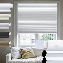 No Drill Cellular Pleated Blinds for Windows Cordless Cellular Blinds Blackout Color-Matched Thermal Insulated Shades 3.8cm Honeycomb Shade for Home (White,Custom Size)