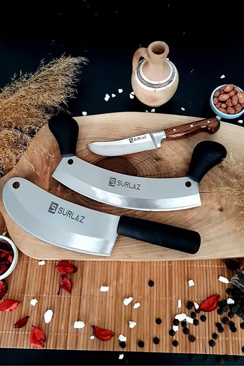 SürLaz Satır Zırh Bıçak Seti 3 Parça Soğan Satırı Kıyma Zırh Bıçağı Et Bıçağı