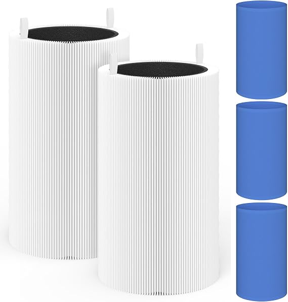 2 Packs 411 Replacement Filter Compatible with Blueair Blue Pure 411, 411+, 411 Auto & Mini Air Purifi-er with 3pcs Outer Cloth Pre-Filter Cover