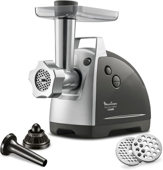 Moulinex Meat Mincer HV8 Electric Mincer 2200 W 2 Grinding Grinders Accessories for Kebbe and Sausages Silver ME686832