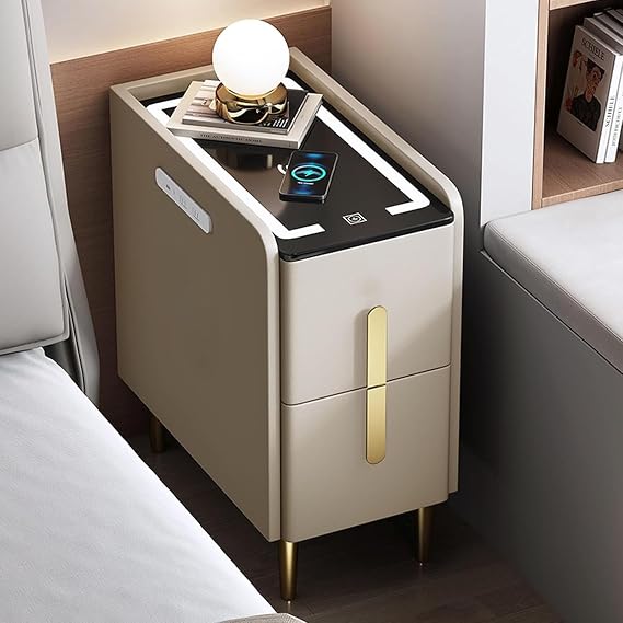 Bedside Tables, End Table with Charging Station,Modern small Side Tables With Drawers, Nightstand Bedside Tables for Bedroom, Living Room,save Space,Easy To Assemble(White)