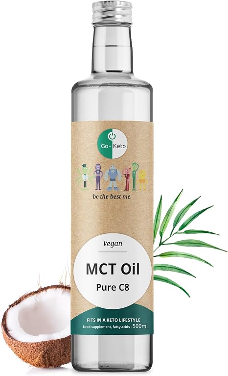 Go-Keto MCT Oil C8 500 ml MCT C8 Caprylic Acid Coconut Oil Palm Oil Free Perfect for the Keto Diet MCT Oil C8 as Ideal Keto Coffee Creamer for Bulletproof Coffee and Keto Shake Vegan Non GMO