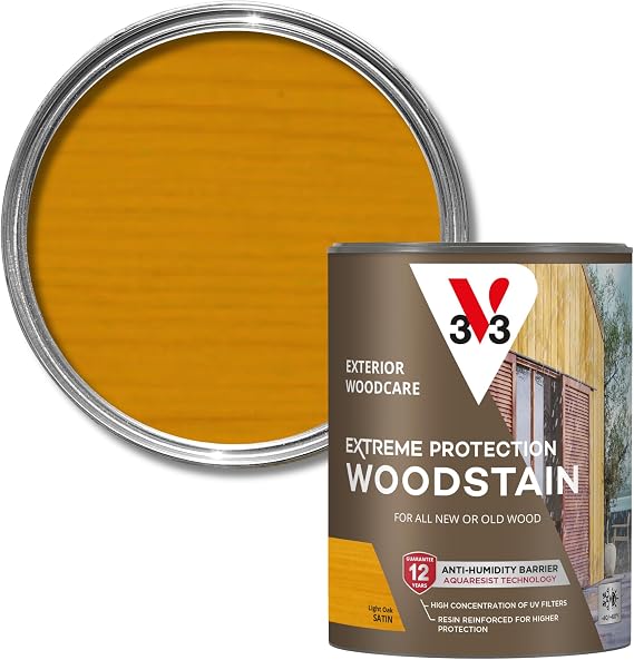 V33 Extreme Protection Woodstain for Exterior Wood, Light Oak Satin, 750ml