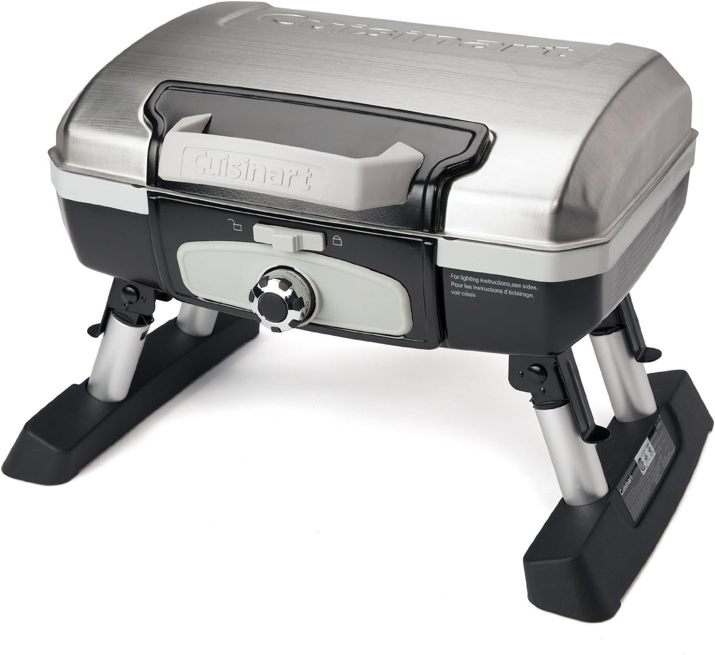 Cuisinart Petite Gourmet Portable Gas Grill, Compact & Lightweight Tabletop Small Grill for BBQs, Camping, Tailgates & Small Spaces, 5,500 BTU Burner Folding with Carry Handles, Stainless