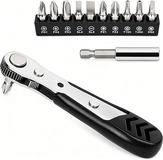 STREBITO Mini Ratchet Set,1/4 Ratchet Offset Screwdriver for Tight Spaces