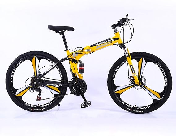 Folding Super Light High Carbon Steel Frame Bicycle,24" 21 Variable Speed Double Disc Brake Mountain Bike,Knife Circle 3 Full Suspension Bicycle