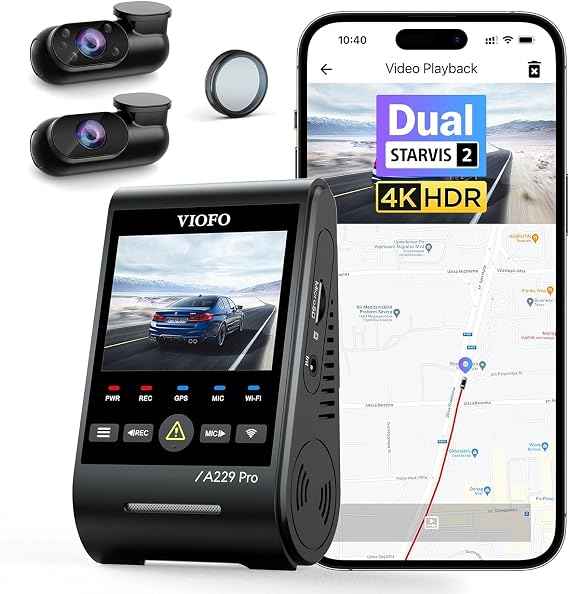 Viofo A229 Pro 3 Kameralı Ön-İç-Arka 4K+2K+1080P HDR Sony Starvis 2 İle Uyumlu WiFi GPS Araç Kamerası