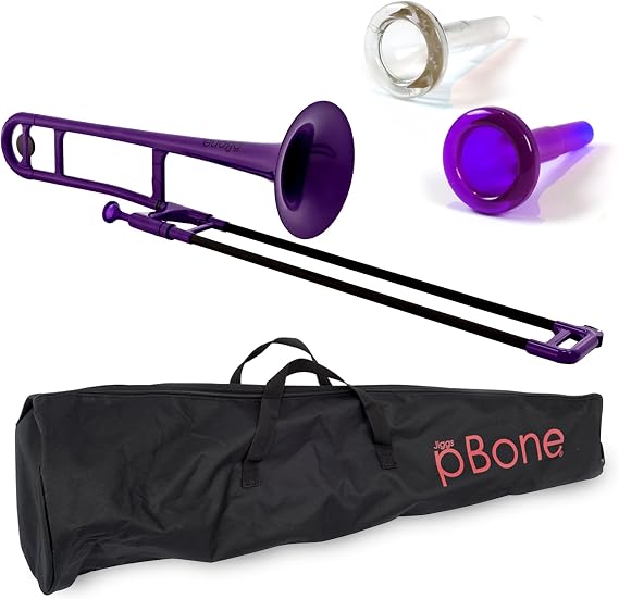 pBone PBONE1P Plastic Trombone with Mouthpiece and Carry Bag - Bb Student Beginner - Purple, 14.0 in*38.0 in*11.0 in