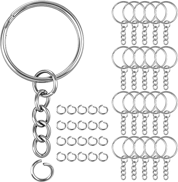 Stainless Steel 40 Pieces Key Rings with Chain 20 Pieces Key Ring Set 20 Pieces Open Jump Rings Key Rings DIY Crafts for Keys DIY Jewellery Making Rustproof
