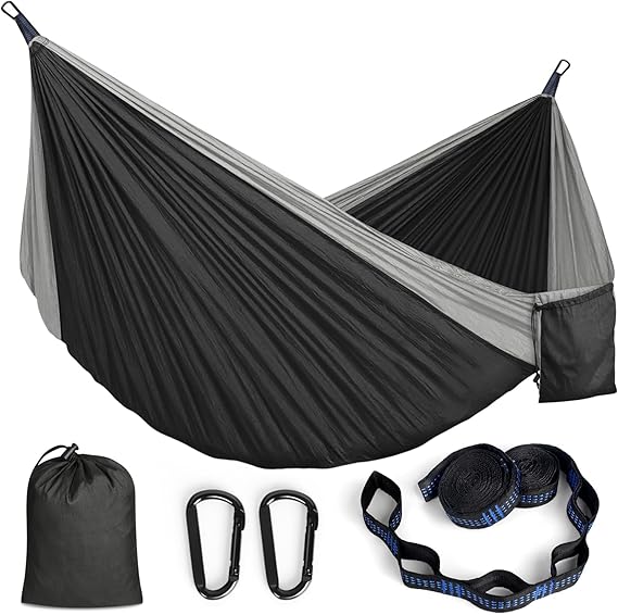 Camping Hammock,295 * 140cm Hammocks,Portable Hammock with Straps,770Lb Load Capacity, Quick Drying Parachute Nylon Outdoor Hammock,for Travel Hiking Garden Indoor (Black)