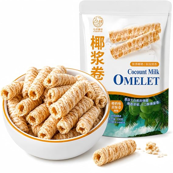Crispy Coconut Rolls, Lightly Sweetened Baked Coconuts Coated Delicious Snack,Rolled Wafer Cookies, Gluten Free,Crunchy Sticks for On-the-Go, Coffee, Tea (3.5oz Bags)