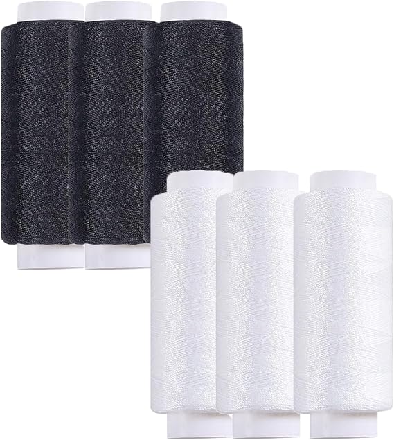 Sewing Thread Set - Black & White, 6 Pack, 250 Yards Each - Premium Durable Polyester Thread for Hand Sewing, Machine Sewing, Crafting, Quilting, and Repairs - High Strength, Tangle-Free
