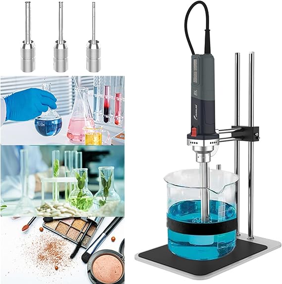 Lab Cell Tissue Homogenizer, 9,000-25,000 RPM Handheld High-Speed Homogenizer with Stainless Steel Probe, 6-Speed Adjustable for 150-10000ML Sample, with Stand, for Food, Medicine, Cosmetic,3Heads