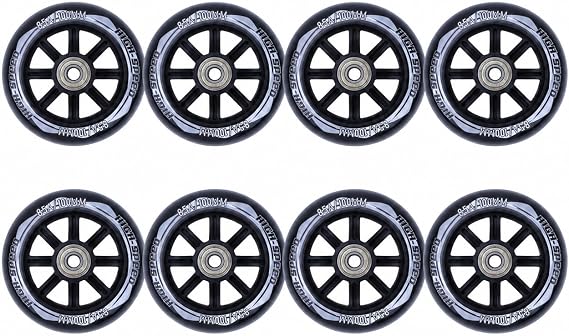8 Pack Inline Skate Wheels 90mm 100mm 85A Inline Replacement Skate Wheels with ABEC-9 Bearings Smooth Quiet Wear Resistant for Speed Skating, Recreational Indoor Outdoor (Black,90mm)