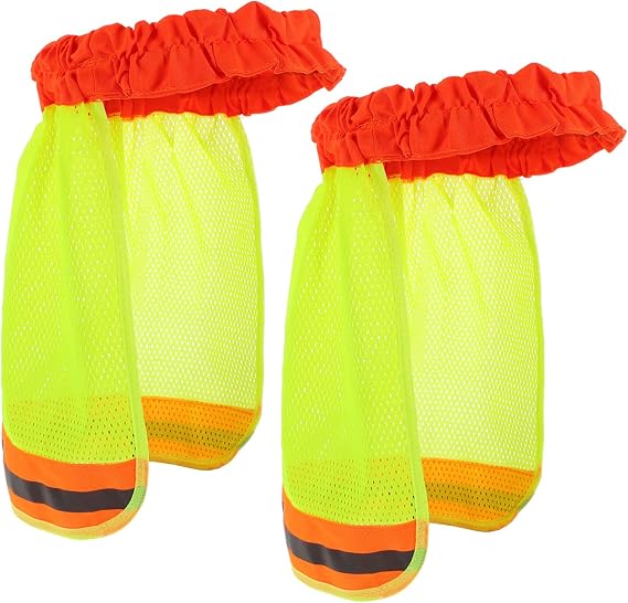 2pcs Hard Hat Sun Shade Breathable Mesh Cover with Reflective Stripe, Full Brim Chemical Fiber Fabric, Yellow Protective Sun Neck Shield for Working Outdoors
