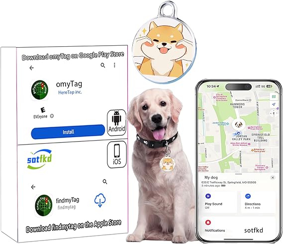 Dog Tracker-GPS Dog Collar-GPS Tracker for Dogs-Pet Tracker | Android and iOS Universal | No Monthly Fee | Waterproof | Works with Any Collar