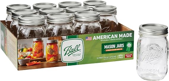 Ball Pint Jar, Regular Mouth, Set of 12, (16 Ounce)