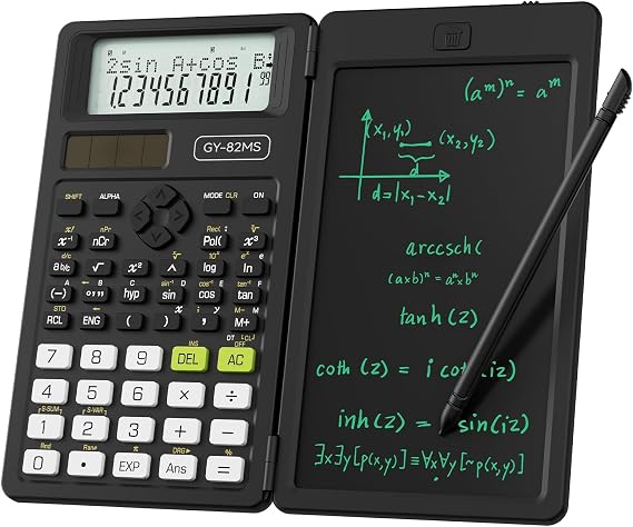 NEWYES Scientific Calculator, 82MS Engineering Calculator with Writing Tablet and Pen Included, 240 Functions, 2-Line Display, Middle and High School Supplies,Black