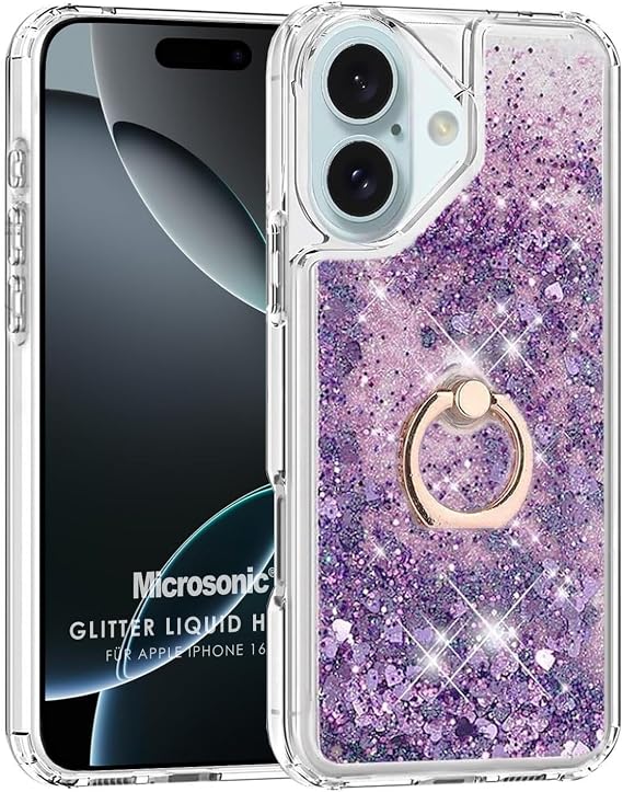 Microsonic Apple iPhone 16 için Kılıf Glitter Liquid Holder Mor [iPhone 16 ile Uyumlu Kılıf - Mor]