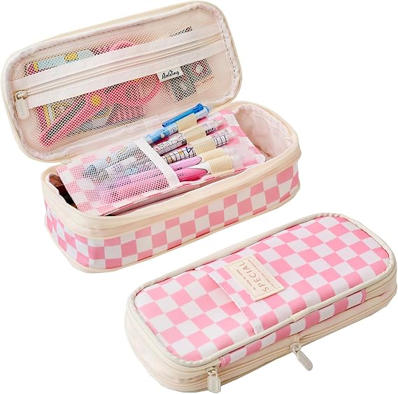 Big Capacity Pencil Pen Case, Pencil Pouch with Sticky Note and 4 Compartments Large Multifunctional Stationery Organizer for Girls Boys, Office Makeup Bag Portable Pen Bag for Students Women Men