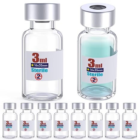 Sterile Empty Vials with Self Healing Injection Port, Aluminum Cap, 10x3ml, Borosilicate Glass, Round Bottom