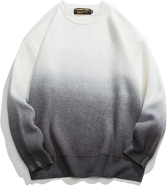 Men's Gradient Sweater Long Sleeve Pullover Men's Casual Pullover,White2,L